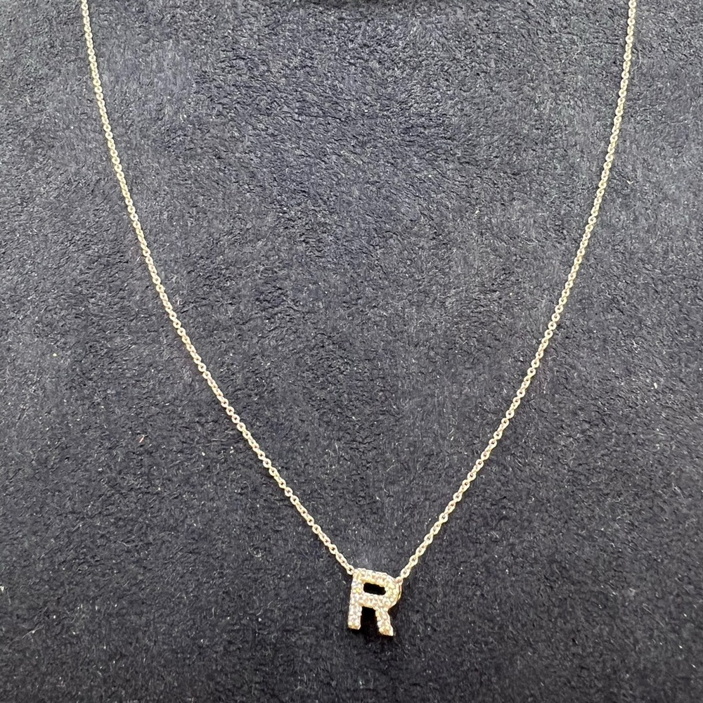 18-my White Gold Tiny Treasures Diamond Love Letter “R” Necklace with Ruby